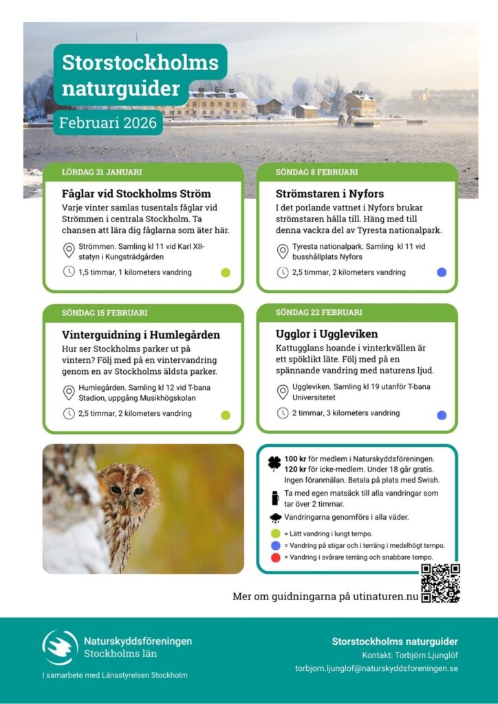 Program för naturguidningar i februari 2026